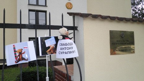 Плюшевые медведи пикетировали посольства Беларуси в Праге и Лондоне - фото